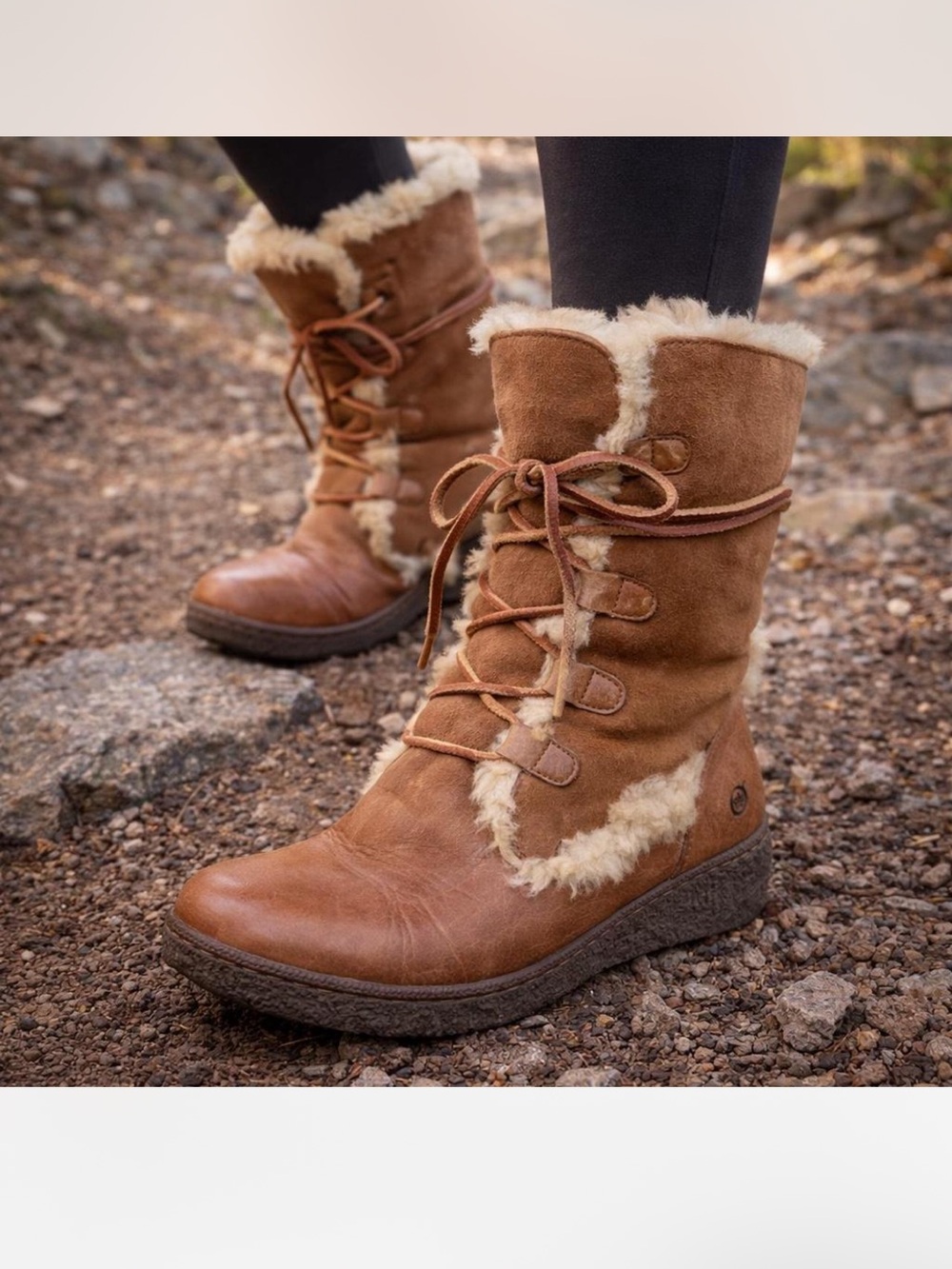 Born leather shearling-lined Lace Up winter boots Size 7 - Picture 1 of 8